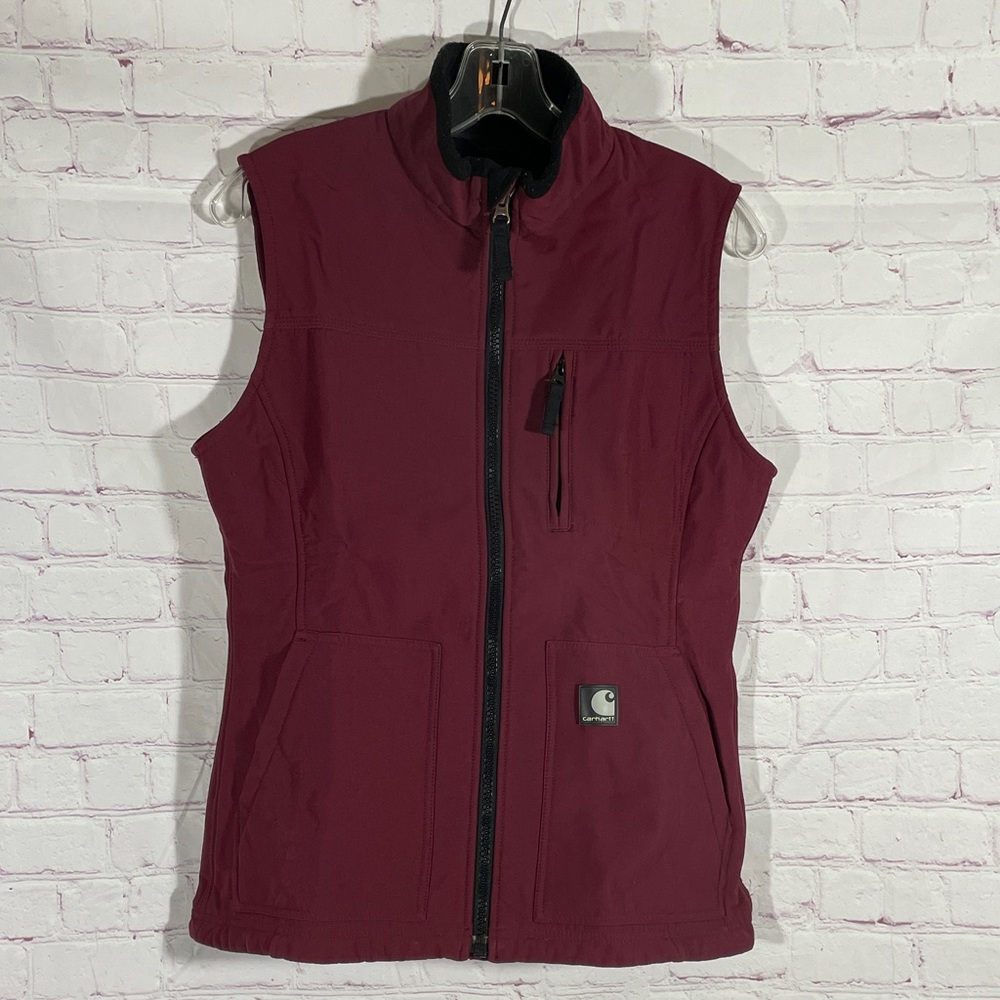 Carhartt Women's Burgundy Soft Shell Full Zip Fleece Lined Vest Size Small